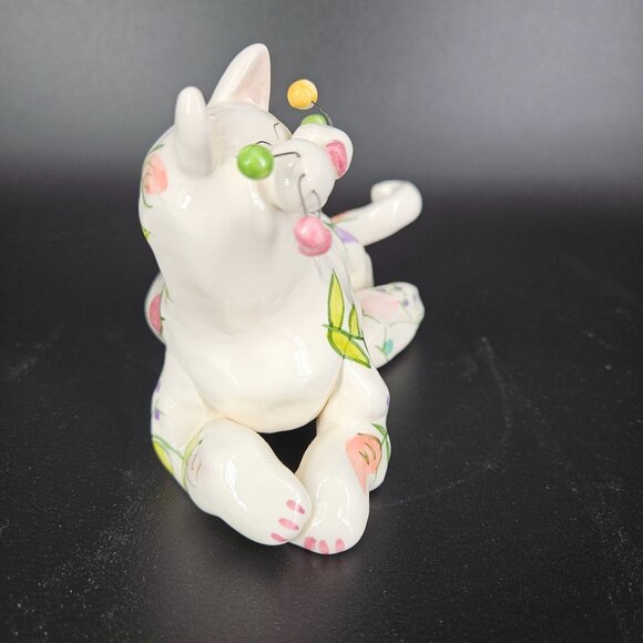 Annaco Creations Lying Cat Figurine Ceramic Floral Signed Amy Lacombe 2001 - Picture 8 of 12